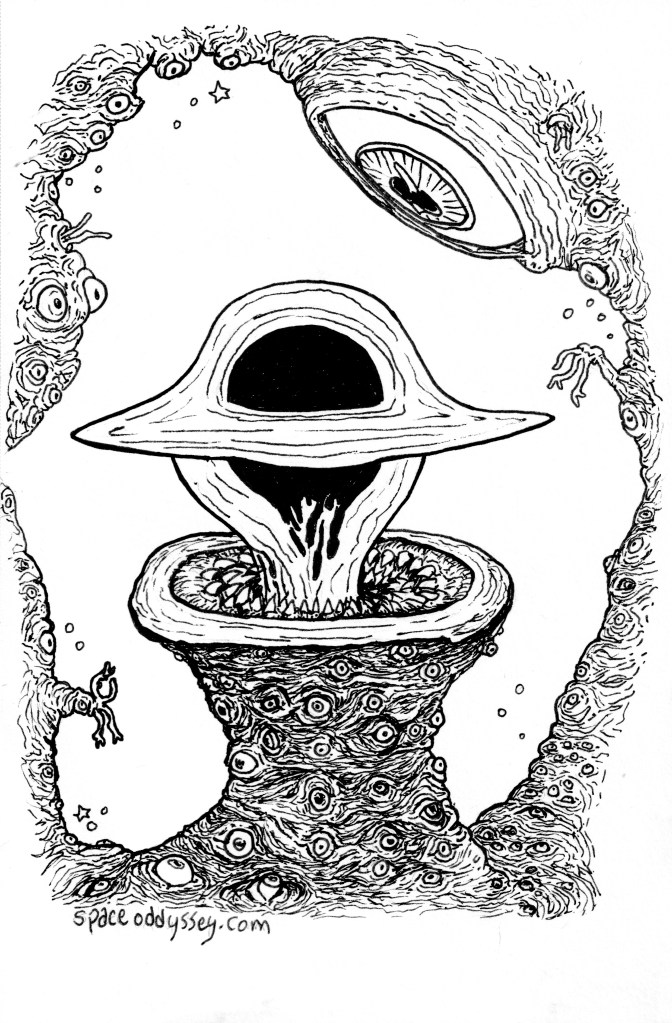 A cosmic eyeballed mass slurps on a black hole